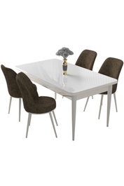 Hanah Home Juego de mesa y sillas de comedor de 5 piezas Blanco y Marrón
